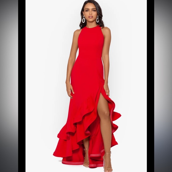 New ▶️ BETSY & ADAM ◀️ Tiered Ruffles Scuba Crepe Gown 4 Petite - Picture 3 of 14